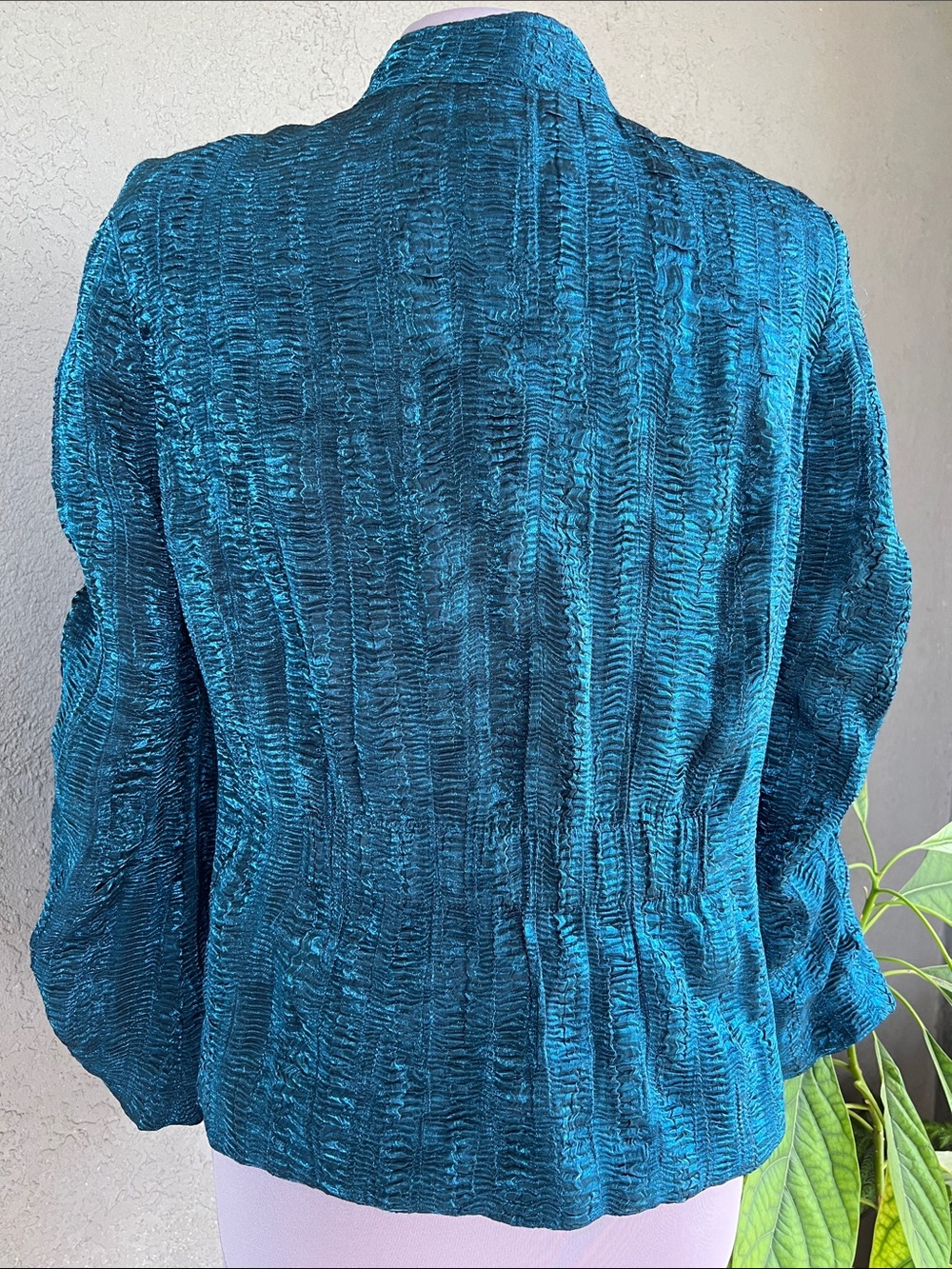 Chico’s Deep Teal Crinkled Long Sleeve Zip-Up Jacket Vintage 90’s Women’s Sz 1 - Picture 2 of 9